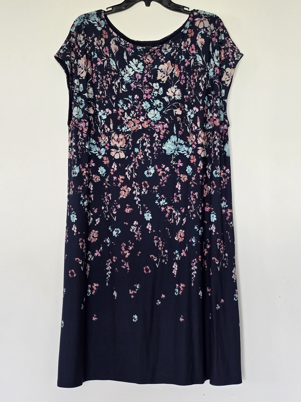 J. Jill Navy Floral Shift with Pink, Aqua & Cream Blooms